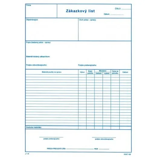 Zákazkový list A4 - 100 list