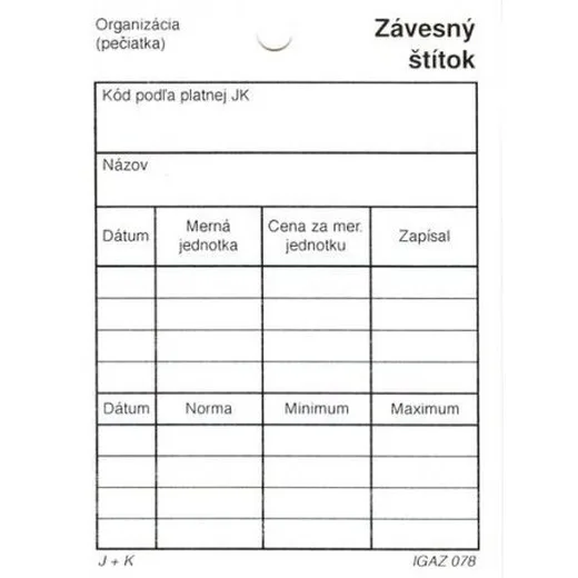 Závesný štítok - A7 na výšku - kartón