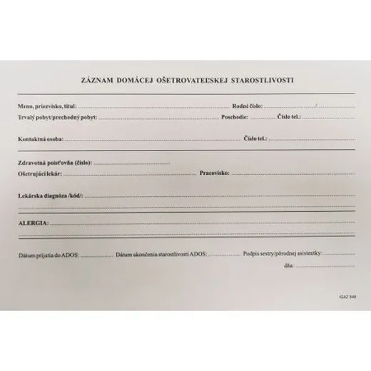 Záznam domácej ošetr. starostlivosti A3