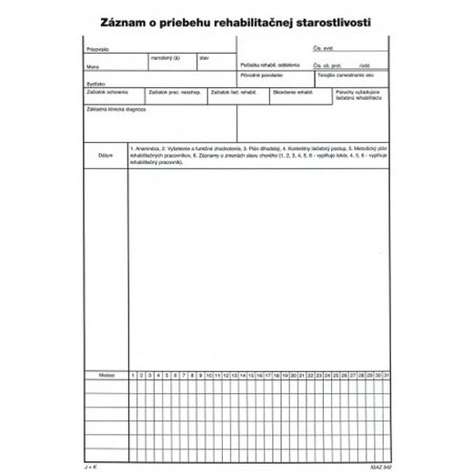 Záznam o priebehu rehabil. starostl. A4