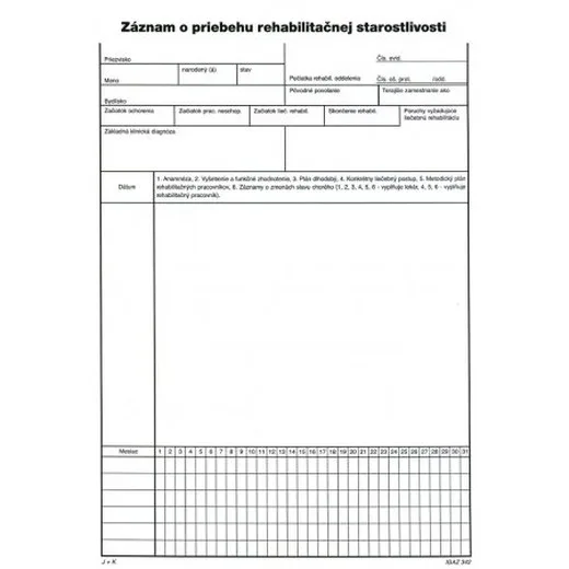 Záznam o priebehu rehabil. starostl. A4