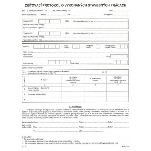 Zisťovací protokol o vykonaných stavebných prácach A4