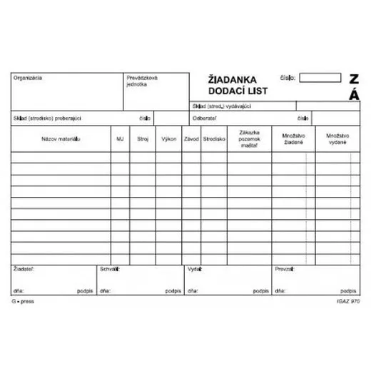 Žiadanka - dodací list A5