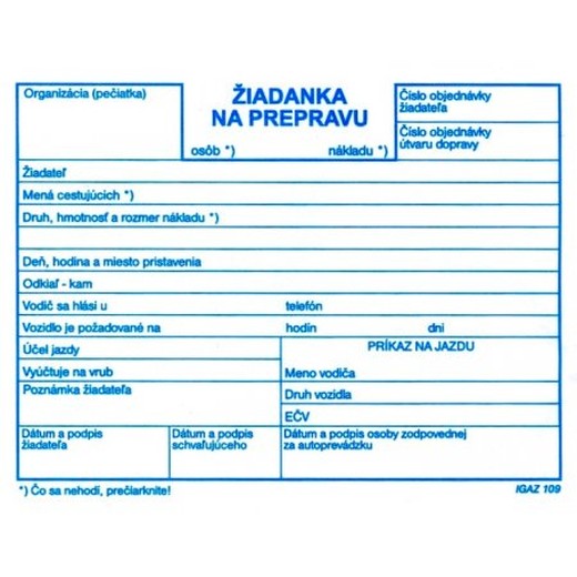 Žiadanka na prepravu        A6 100 list