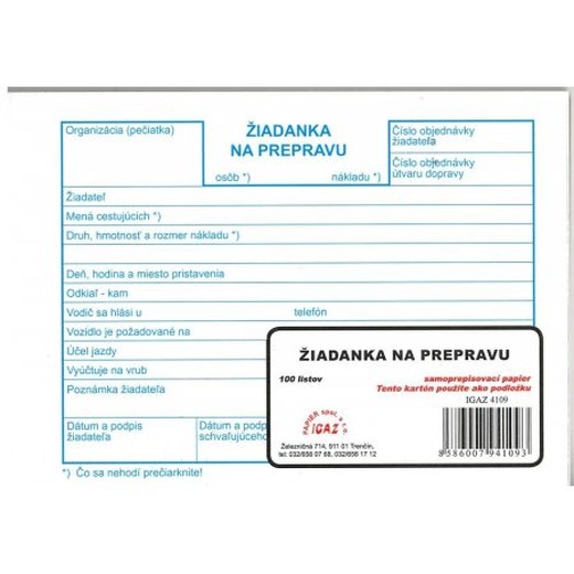 Žiadanka na prepravu A6 100 list. samoprepis