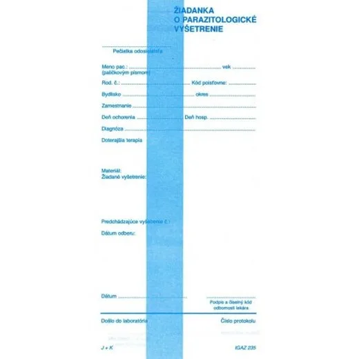 Žiadanka o parazitologické vyšetrenie 210x100