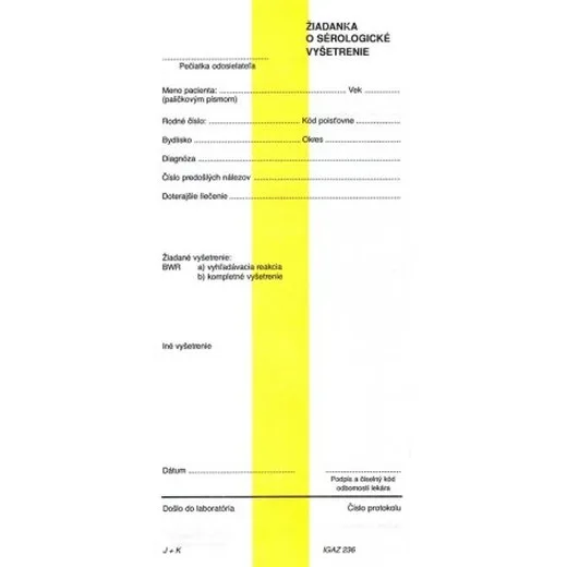 Žiadanka o sérologické vyšetrenie 210x100