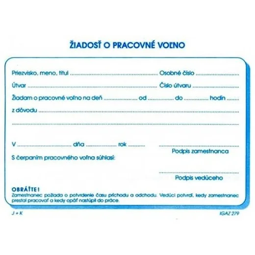 Žiadosť o pracovné voľno  A6 blok