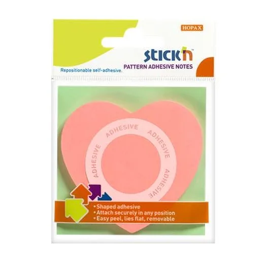 Samolepiaci poznámkový blok, srdce, 70x70 mm, 50 listov, STICK N, ružová