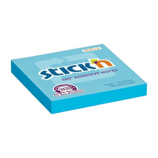 Samolepiaci poznámkový blok, 76x76 mm, 100 listov, STICK N „360°, modrá