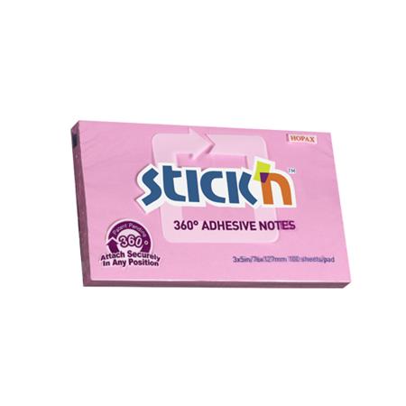 Samolepiaci poznámkový blok, 76x127 mm, 100 listov, STICK N „360°”, ružová