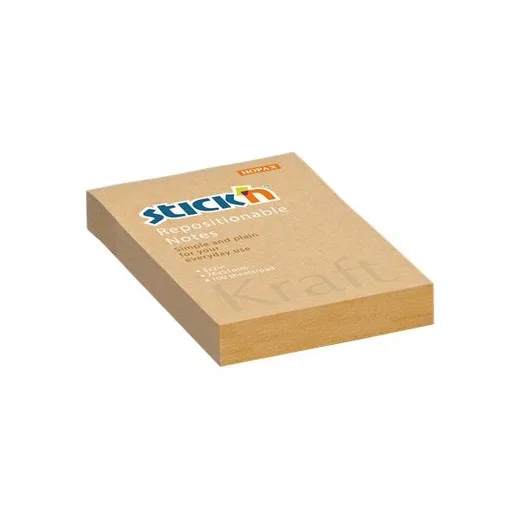 Samolepiaci poznámkový blok, 76x51 mm, 100 lap, STICK N "Kraft Notes", hnedá