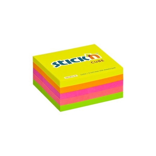 Samolepiaci poznámkový blok, 51x51 mm, 250 listov, STICK N, neónové farby