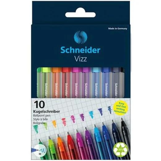 Guľôčkové pero, sada, 0,5 mm, s vrchnákom, SCHNEIDER "Vizz", mix farieb