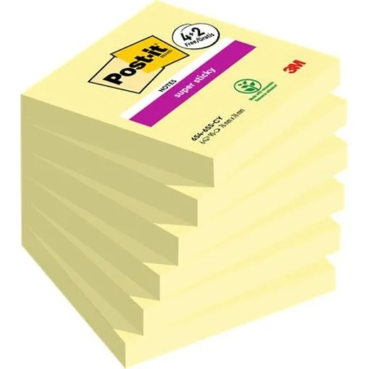 Samolepiaci bloček, 76x76 mm, 6x90 listov, 3M POSTIT "Super Sticky", žltá