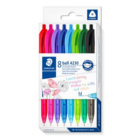 Guľôčkové pero, 1 mm, stláčací mechanizmus, STAEDTLER® "4230 M", 8 rôznych farieb
