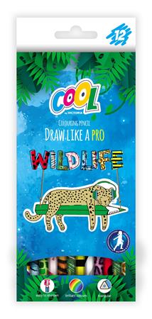 Farebné ceruzky, sada, trojhranné, COOL BY VICTORIA "Wildlife", 12 rôznych farieb