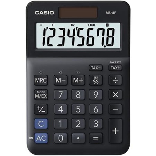 Kalkulačka, stolová, 8 miestny displej, CASIO "MS-8 F", čierna