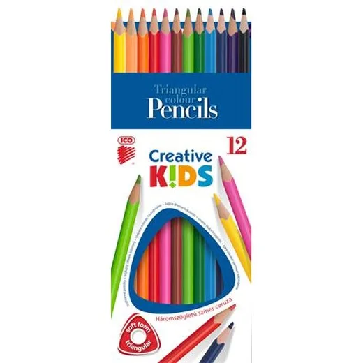 Farebné ceruzky, sada, trojhranné, ICO "Creative kids", 12 rôznych farieb