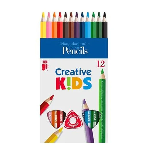 Farebné ceruzky, sada, trojhranné, hrubé, ICO "Creative kids", 12 rôznych farieb