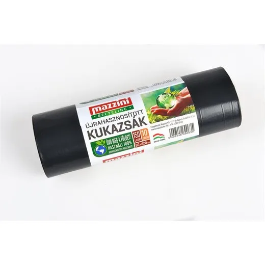 Vrecia na odpadky, recyklované, 150 l, 10 ks, 80x120 cm, 25 µ, MAZZINI, čierna