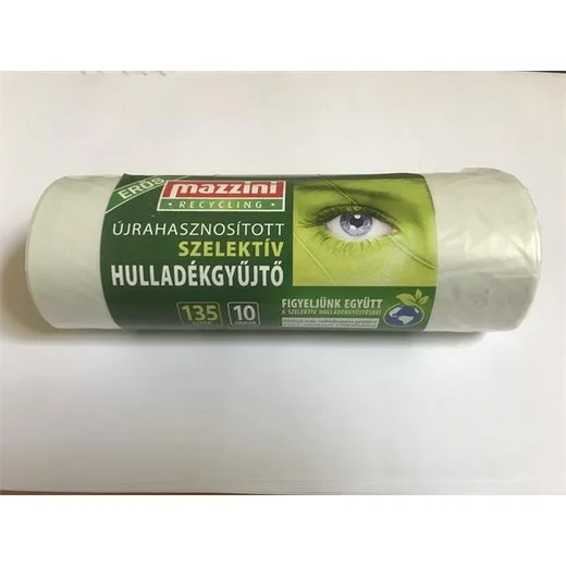 Vrecia na odpadky, na triedený odpad, recyklované, silné, 135 l, 10 ks, 70x110 cm, 25 µ, MAZZINI, priehľadná