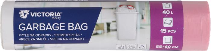 Vrecia na odpadky, zaťahovacie, 40 l, 15 ks, VICTORIA FACILITY
