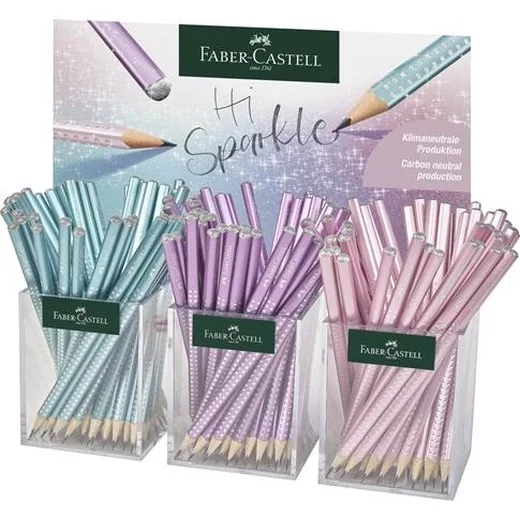 Grafitové ceruzky, displej, B, trojhranné, FABER-CASTELL "Sparkle", metalické farby