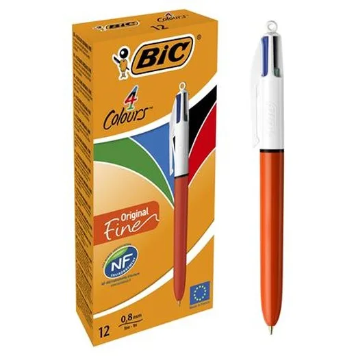 Guľôčkové pero, 0,3 mm, stláčací mechanizmus, 4 farby, BIC "4 Colours Fine"