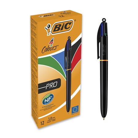 Guľôčkové pero, 0,32 mm, stláčací mechanizmus, 4 farby, BIC "4 Colours Pro"