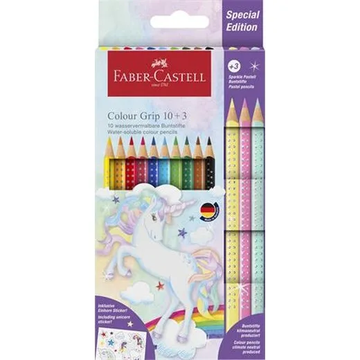 Farebné ceruzky, sada, trojhranné, FABER-CASTELL "Grip", 13 rôznych farieb, jednorožec