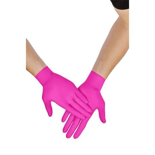 Ochranné rukavice, jednorazové, nitril, veľkosť L, 100 ks, nepudrované, magenta