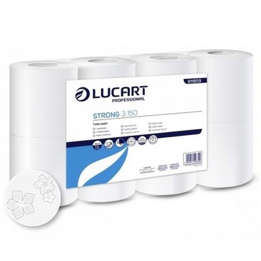 Toaletný papier, 3-vrstvový, malý kotúč, 8 kotúčov, LUCART "Strong 3.150", biela