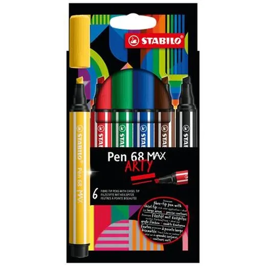 Fixka, sada, 1-5 mm, zrezaný hrot, STABILO "Pen 68 MAX", 6 rôznych farieb