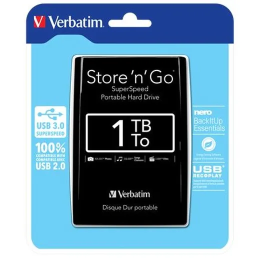 2,5" HDD (pevný disk), 1TB, USB 3.0, VERBATIM, čierny