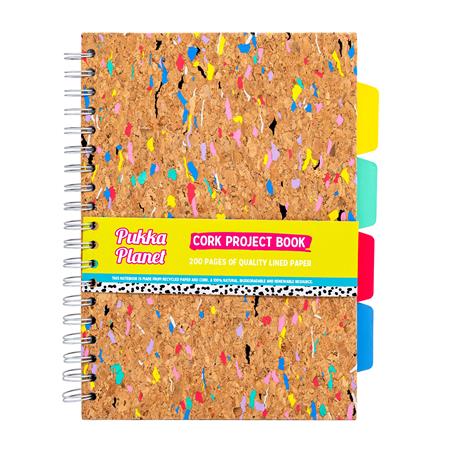 Špirálový zošit, B5, linajkový, s rozraďovačom, 100 listov, PUKKA PADS "Planet Cork Project Book", korkový