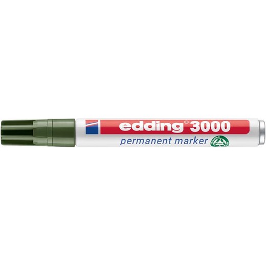 Permanentný popisovač, 1,5-3 mm, kužeľovitý hrot, EDDING "3000", olivovo-zelená