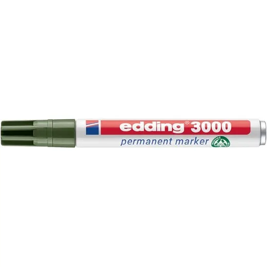 Permanentný popisovač, 1,5-3 mm, kužeľovitý hrot, EDDING "3000", olivovo-zelená