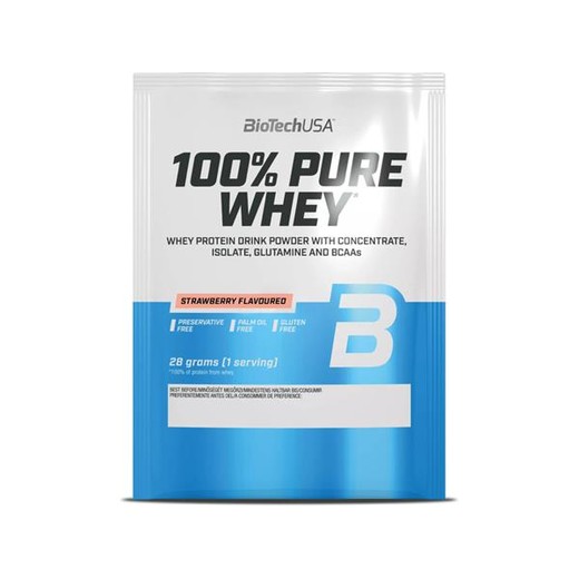 Srvátkový proteínový prášok, 28g, BIOTECH USA "100% Pure Whey", jahoda