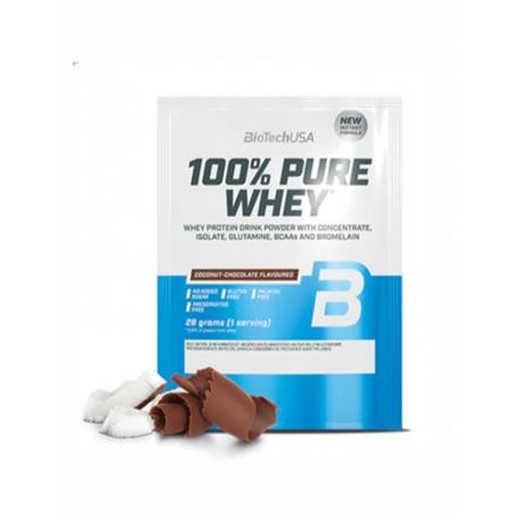 Srvátkový proteínový prášok, 28g, BIOTECH USA "100% Pure Whey", kokos-čokoláda