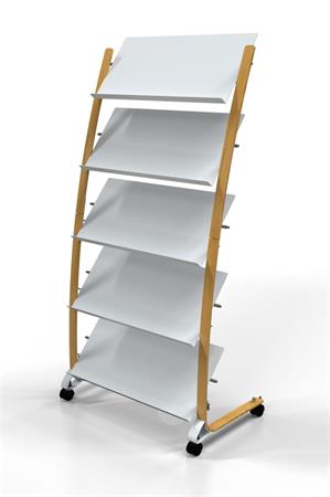 Držiak na katalógy, mobilný, 5x3 priehradky, ALBA, drevo/biela
