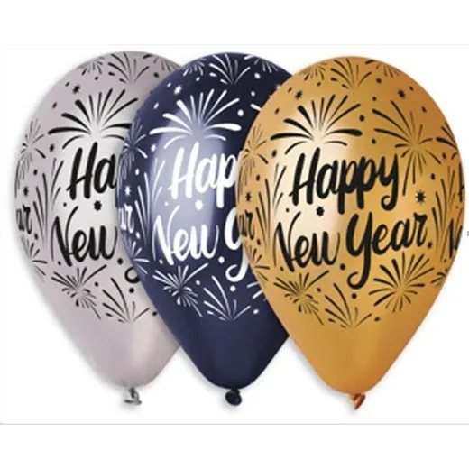 Balón, 33 cm, "Happy New Year", 3 rôzne farby