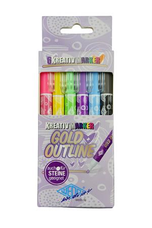 Popisovač, sada, 1-2 mm, metalická zlatá, WEDO, so 6 rôznymi farebnými kontúrami