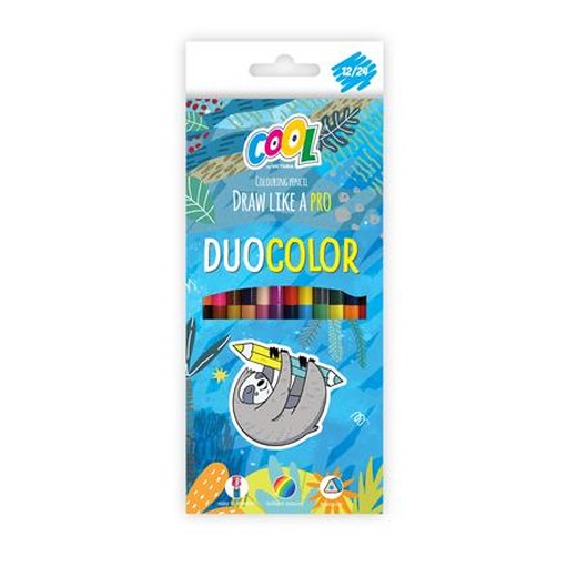 Farebné ceruzky, sada, trojhranné, obojstranné, COOL BY VICTORIA "Duocolor", 24 rôznych farieb