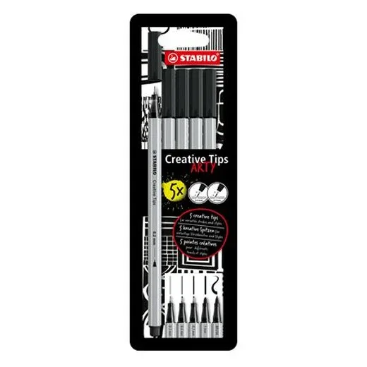 Liner, sada, STABILO "Creative Tips ARTY", čierna, 5 rôznych hrúbok