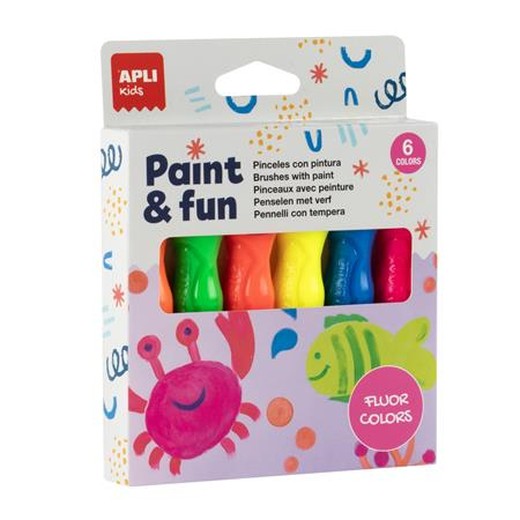 Tempera, sada, v tube so štetcom, APLI Kids "Paint&Fun", 6 rôznych neónových farieb