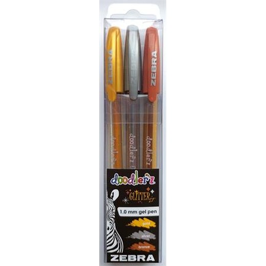 Gélové pero, 0,33 mm, s vrchnákom, ZEBRA "Doodler`z Glitter", 3 rôzne farby