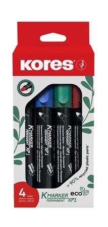 Permanentný popisovač, sada, 3 mm, kužeľový hrot, KORES "ECO K-Marker XP1", 4 rôzne farby
