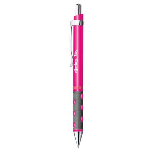 Guľôčkové pero, 0,8 mm, stláčací mechanizmus, neónovo ružové telo, ROTRING "Tikky", modrá