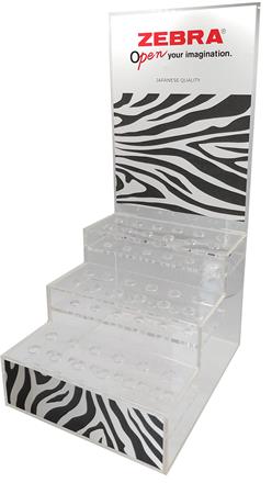 Displej, akryl, 12,5x15x26 cm, ZEBRA, prázdny